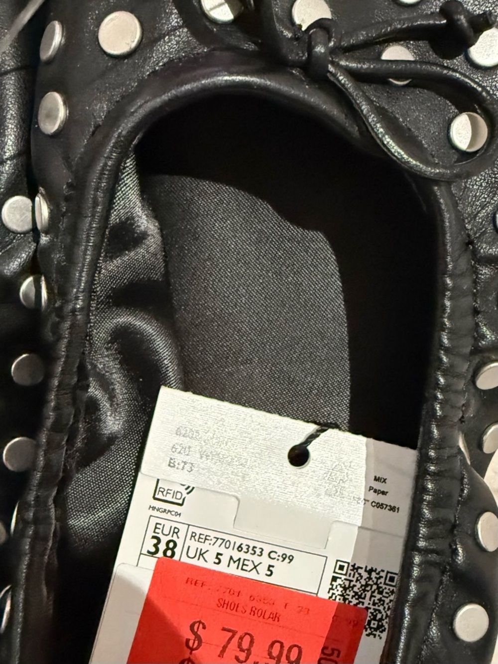 Mango MNG Studded Ballet Flats in Black Euro 38 US 7.5 New - Picture 6 of 9